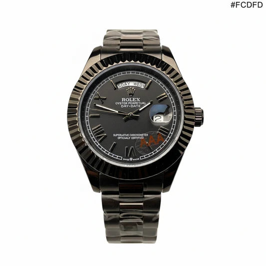 ROLEX BLACK CHAIN WATCH WITH BLACK DIAL.
